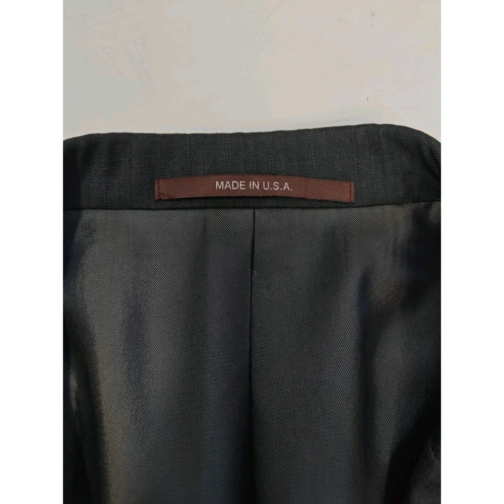 Hickey Freeman Mens Sport Coat 44L Black Herringbone Wool 2 Button Made in USA